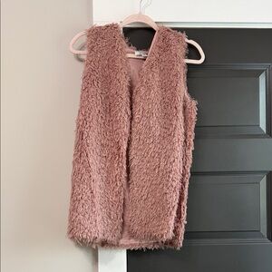 She + Sky Pink Faux Fur Sherpa Vest with Pockets